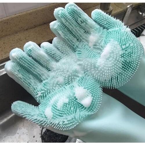 1Pair Silicone Cleaning Gloves Multifunction Magic Silicone Dish Washing Gloves For Kitchen Household Silicone Washing