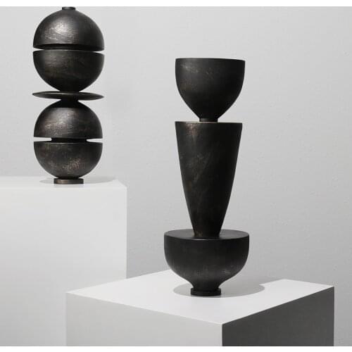 Modern Creative Geometry Sculpture Resin Crafts Decoration Hotel Lobby Artwork Abstract Imitation Copper Color Statue Ornaments