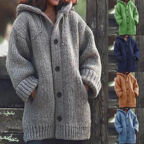 Warm Casual Solid Color Pockets Sweater Top Cardigan Jacket Solid Color for Daily Wear