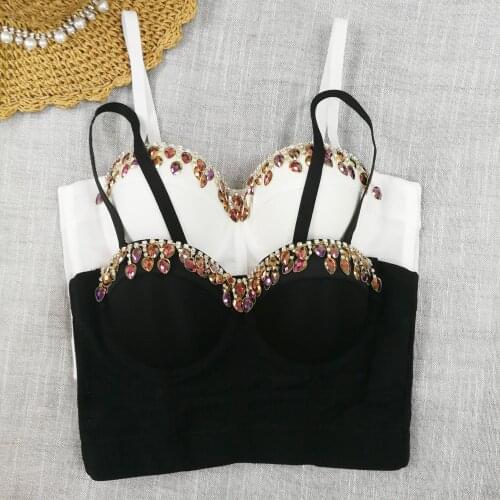 New Hot Girl Camisole Super Short Top Drop-Shaped Diamond Nightclub Disco Tube Top Push Up Gathered Bra Tank Tops For Women