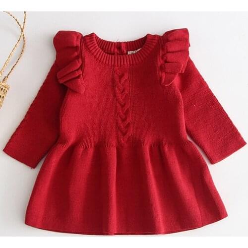 Infant Girls Knitted Dress Christmas Dress Autumn Winter Baby Girls Sweater for Party Tops Shirts Kids Princess Cotton Clothes