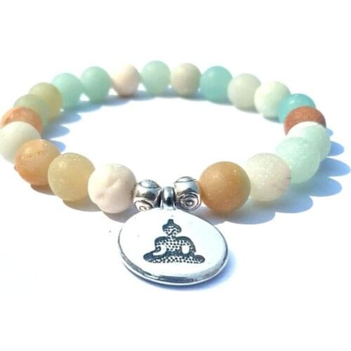 High Quality Natural Stone Lotus Ohm Buddha Bracelets Matte Amazonite Mala Beads Adjustable Yoga Bracelet For Women Men Jewelry