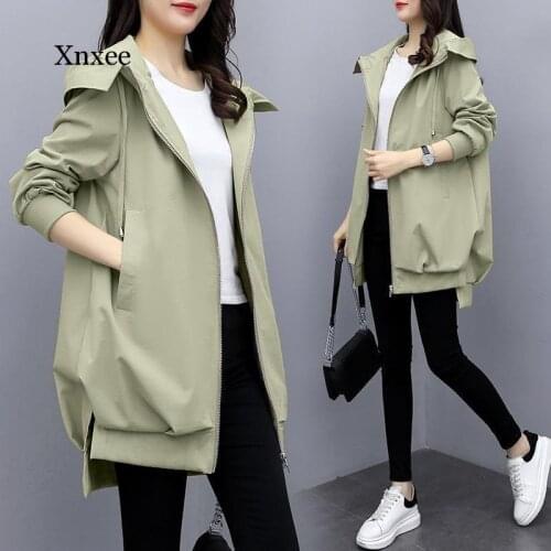 Womens Jacket Hooded Long Sleeve Casual Windbreaker Female Loose Jackets Oversize Ladies Outerwear Plus Size 3XL solid