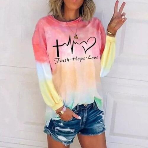 40# Women Letter Tie-dye Hoodies Tops Love Letters Printed O-neck Long Sleeves Sweatshirt Tops Vintage Leisure Sweatshirts Худи