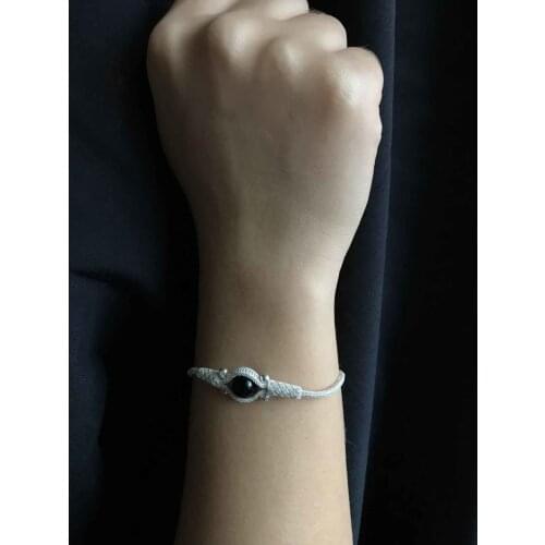 Black Oltu Cubic Zirconia Big Mat handmade Knitted Kazaziye Silver Women Bracelet