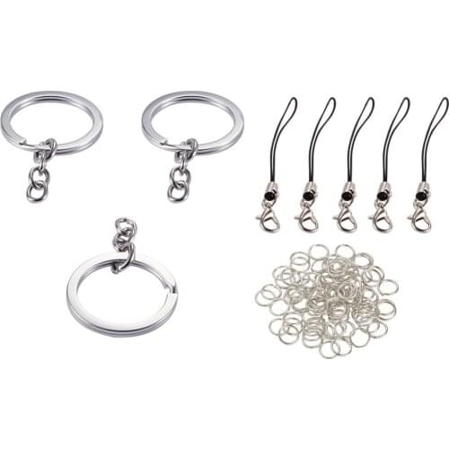 1Set Platinum Assorted Iron Findings including 2g Iron Jumprings, 5pcs Cord Loop Mobile Straps, 3pcs Alloy Key Chain Findings
