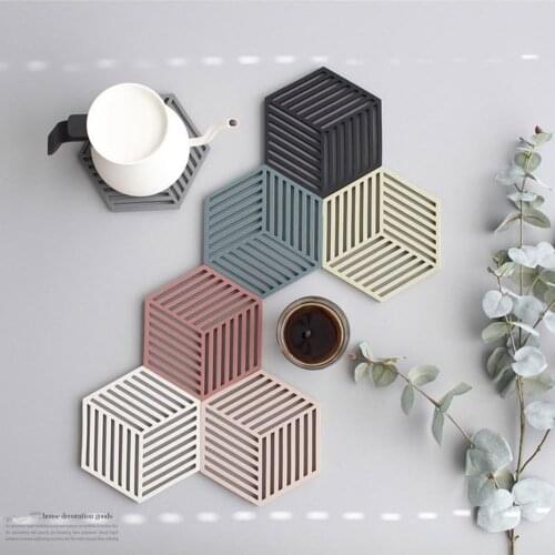 1PCS Chic Silicone Coaster Cup Hexagon Mats Pad Heat-insulated Bowl Placemat Home Decor Desktop Eco-friendly Japanese Simple Hot