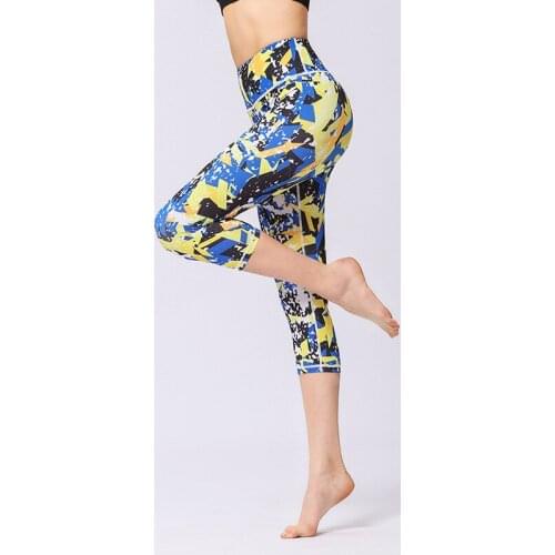 2018 Women Flower Printed Yoga Pant High Waist Elastic Yoga Legging Sports Tight Pants Fitness Running Leggings Sport Trousers