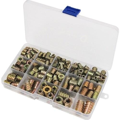 230Pcs/Box Zinc Alloy Threaded Wood Screw Inserts Nuts Furniture Fittings Wood Screw Inserts Fastener Assortment Kit