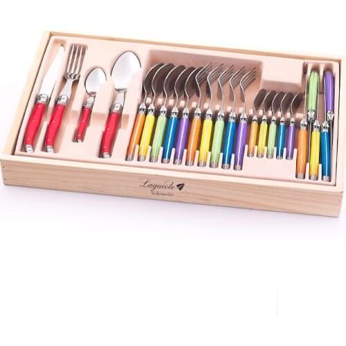 24pcs Laguiole Style Tableware set Stainless steel Steak Knife Dinner Fork Tea Scoop Christmas Dinnerware Cutlery Flat ware Set