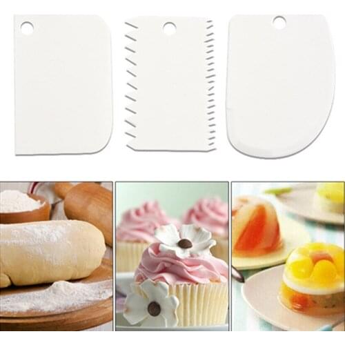3PCS/set Pastry Plastic Cake Cutter Spatula Icing Fondant Scraper Decorating Plain Smooth Jagged Edge Spatulas Cutters