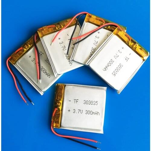 5pcs 3.7V 300mAh lipo lithium li-polymer li ion rechargeable battery 303035 for MP3 MP4 GPS bluetooth headset camera smart watch