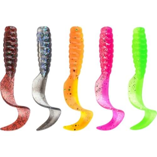 5pcs/lot 55mm 2g Curly Worms Soft Silicone Artificial Elastic Bait Simulated Flexible Lure Carp Prefered Smell Tackle Accessorie