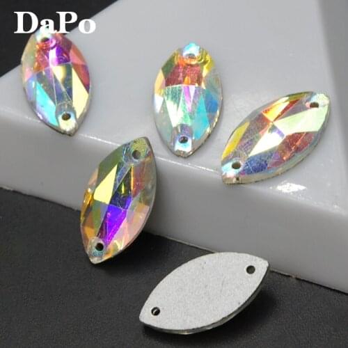 5x10mm,6x12mm,7x15mm,9x18mm,13x22mm,15x31mm Sew on Rhinestone Clear AB horse eye Flatback Glass crystal 2 holes SF0429-SF0440
