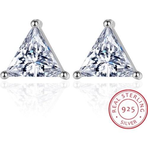 925 Sterling Silver Fine Jewelry AAA+ Zirconia geometry Triangle Stud Earrings For Women brincos de prata S-E210