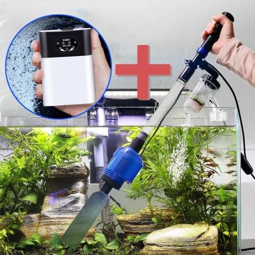 220V Aquarium Oxygen Air Pump Compressor Powerful Suction Electric Fish Tank Sand Washer Vacuum Gravel Water Changer Siphon