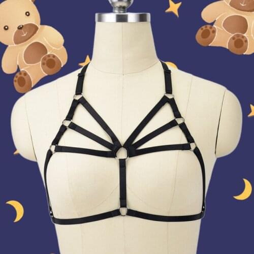 HANAERNES Black Sexy Elastic Bra 90s Cupless Lingerie Bra Elastic Harness Body Harness Top Lingerie Punk Bondage Straps