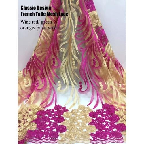 French mesh lace pretty embroidered african lace fabric material for wedding dress high quality