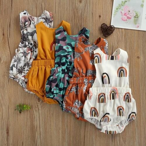 Summer 2021 Newborn Baby Boys Girls Sleeveless Rompers Infant Kids Print Backless Soft Clothes Outfits Beachwear