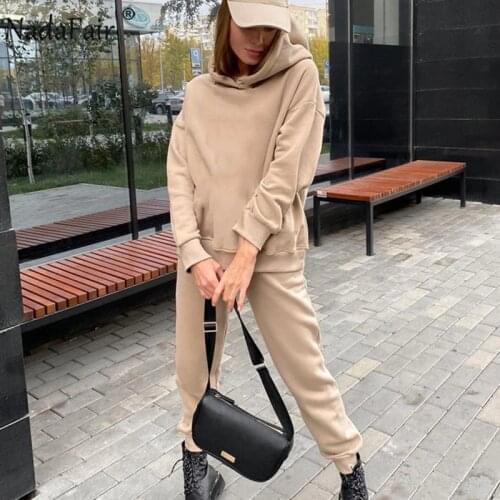 Nadafair Autumn Winter Jogging 2Piece Set Hooded Sweatshirt And Pants Casual Two Piece Outfits 2020 Womens Tracksuit Fleece