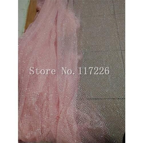 Good looking pink color glitter french net lace fabric glued glitter african Tulle lace JRB-3271 for women party dress