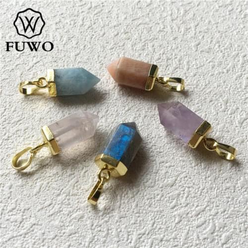 FUWO Faceted Druzy Quartz Piont Pendant With 24K Gold Electroplated Cap Cute Little Bullet Pendant For Jewelry Making PD209
