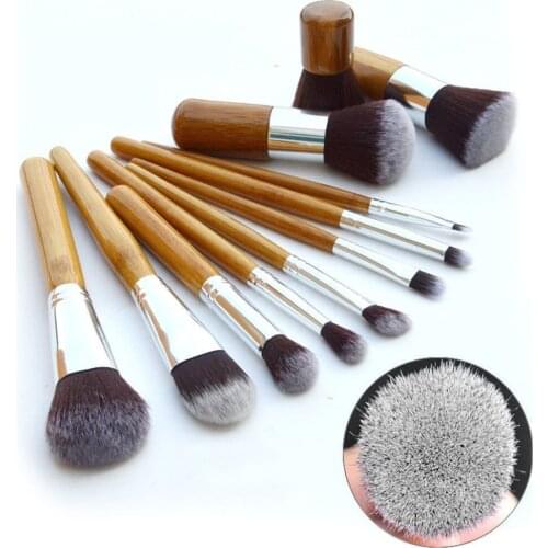 2017 hot sell Bamboo handles 11 Pcs Professional Makeup Brushes Set Makeup Brushes Kit Free Draw String Makeup Bag