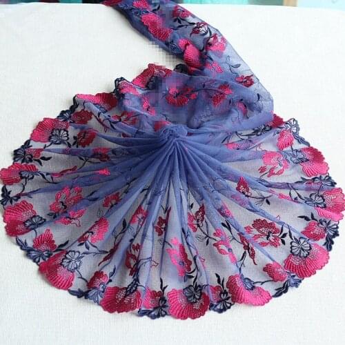 MLAEY 2Yards Blue Exquisite Embroidered Flower Lace Trim High Quality Lace Fabric DIY Craft&Sewing Dress Clothing Accessories