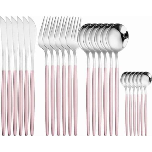 Cutlery Set Knives Forks Spoons 18/10 Stainless Steel Pink Silver Cutlery Set Dinner Kitchen Tableware Silverware Dinnerware Set