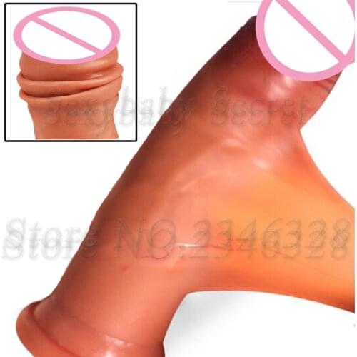 New Foreskin Anal Dildo with Suction Cup Soft Big Male Dick Female Vagina Consolador Liquid Silicone Penis Sex Toys For Women