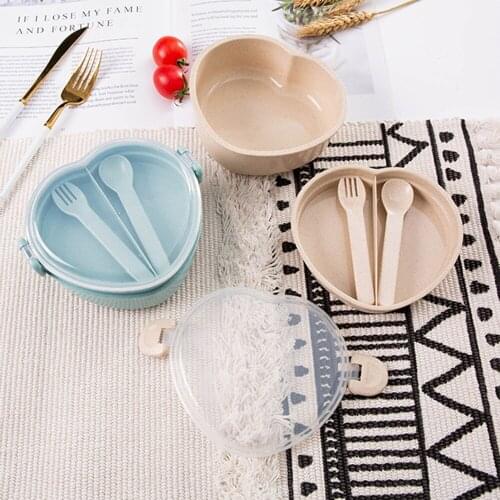 New Microwave Heated Lunch Box lunchbox for Kids Box Food Container eco friendly Heart-shaped Student Bento Box With tableware