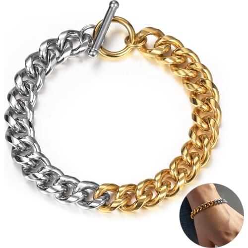 New Unique 9mm Gold Mix Silver Color Stainless Steel Curb Cuban Link Chain Bracelet for Men Women Basis Jewelry TO Clasp DB315