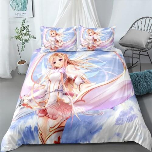 Sword Art Online Series Bedding Set Microfiber Sanded Duvet Cover Pillow Case Anime Character Bed Cover Girl Room