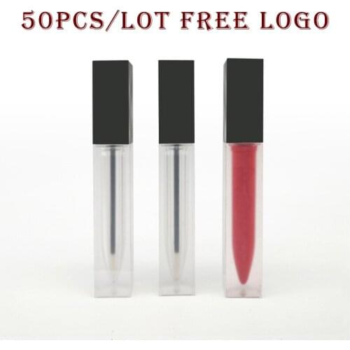 Wholesale 5ml Empty Lip Gloss Tubes Square Shape Black Lid Clear Lip Glaze Tube Mini Sample Vials Cosmetic Packing Container