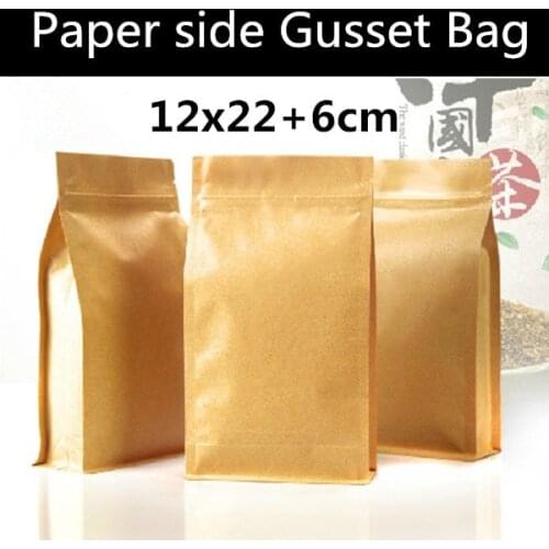 Wholesale 50pcs 12cmx22cm (4.7''*8.6'') Kraft Paper 8 Sides Gusset Bag Bellows/Accordion Pocket Powder Zip Lock Bag