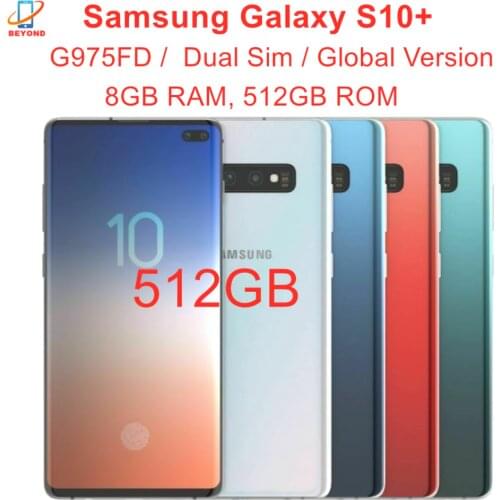 Samsung Galaxy S10+ S10 Plus Duos G975FD Dual Sim 512GB ROM 8GB RAM Octa Core 6.4" Global Version NFC 4G LTE Original Cell Phone