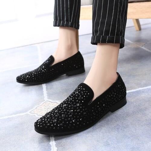 Coiffeur formal shoes men rhinestone mens dress shoes sepatu slip on pria loafers men wedding shoes moda italiana de hombre bona