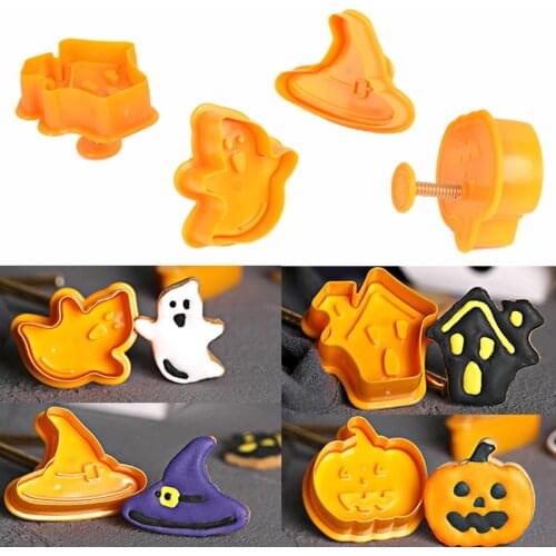 Halloween Pumpkin Ghost Theme Plastic Cookie Mould Cutter Plunger Fondant Sugarcraft Chocolate Mold Cake Decorating Baking Tools