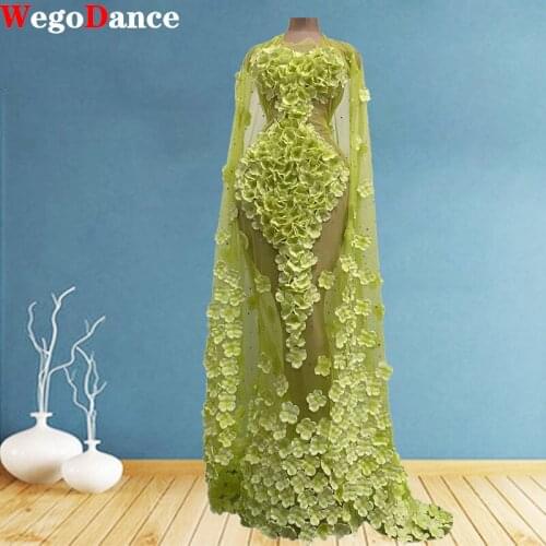 Floral Wedding Party Mesh Women Prom See Through Rhinestone Mermaid Dress Stage Wear