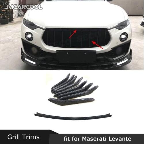Fit For Maserati Levante 2016-2019 Front Grill Trim Bar Strips Carbon Fiber Grille Mesh Decoration Cover Frame 9 PCS/Set