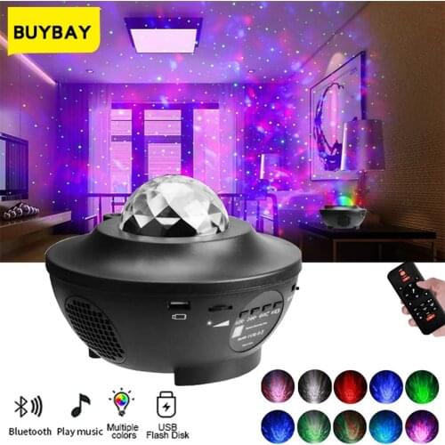 Ocean Waving Starry Sky Projector Led Nebula Cloud Lamp Music Player Colorful Rotating Night Light for Kids Bedroom Beside Lamp
