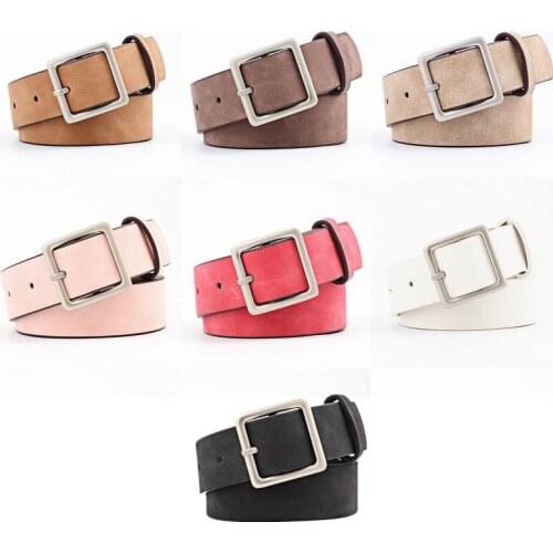 7Colors PU Leather Belt Women Metal Square Alloy Pin Buckle Jeans Dress Waistbands Fancy Vintage Strap Female 130CM
