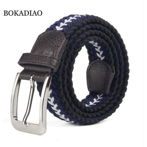 BOKADIAO men&women elastic belt Pin buckle Weave Stretch Canvas belt 105cm luxury jeans belts for men waistband white strap male