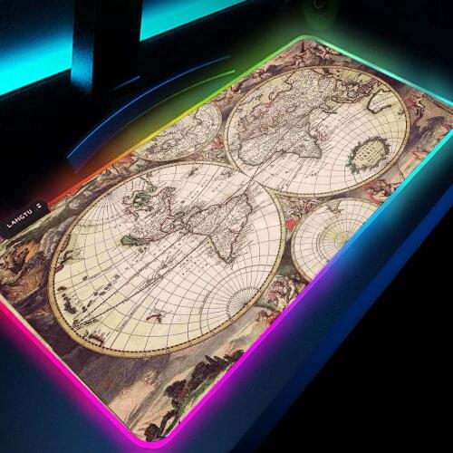 RGB Large Gaming Accessories LED Glow Mouse Pad Old World Map Mousepad Desk Mat Computer Pad Keyboard Pad Laptop Notebook Pad