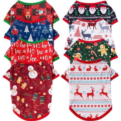 Christmas Puppy Clothes Printed Pet T-shirt Dog Clothes for Small Dogs Chihuahua Yorkie French Bulldog Jacket Coat Xmas Supplies