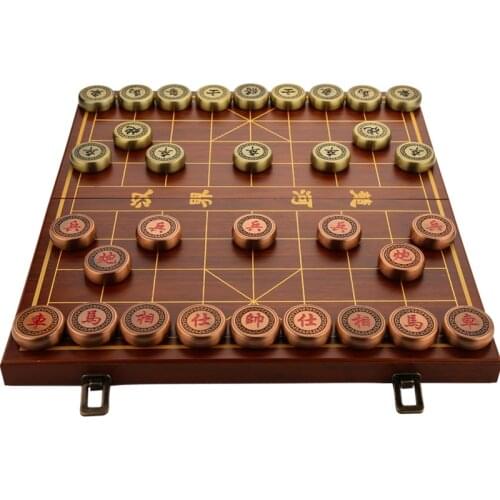 Large chess metal copper alloy retro Chinese style wooden folding chessboard high grade Adult Collection Gift chess