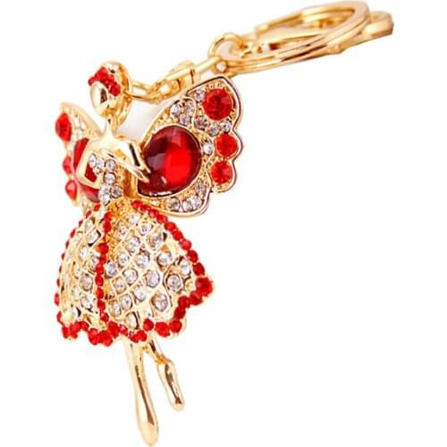 Charm Angel Wings Dancing Girl Keyring Creative Crystal Keychain Purse Bag Buckle For Car Party Gift Keyfobs Jewelry R053
