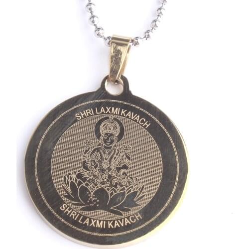 Shri laxmi kavach Round tag pendant necklaces bead chain for men women 316L Stainless Steel wholesale