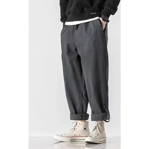 HOUZHOU Cargo Pants for Men Casual Khaki Pants Japanese Style Cotton Pants Hippie Harajuku Streetwear Cargo Trousers for Men