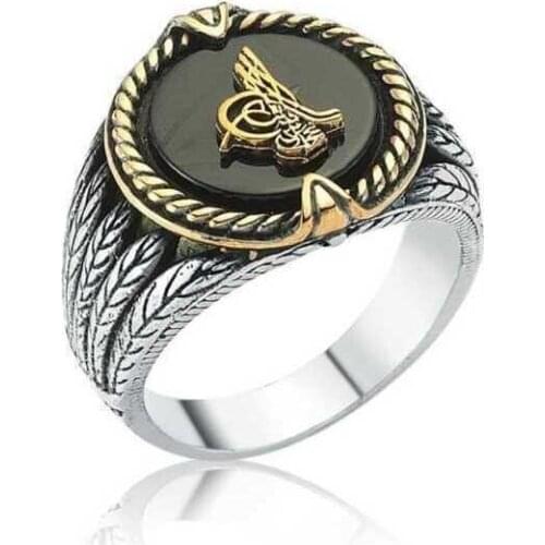 Tevuli 925 Sterling Silver Black Cz Tuğralı Male Ring